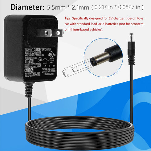 6V Charger for Kids Ride-On Toys, Compatible with Flybar, Kidzone, Unicorn, Best Choice Products, Huffy, Dynacraft &