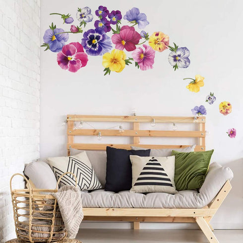 Pansy Flowers Wall Stickers, DIY Floral Wall Decals Art Decor for Kids Girls Bedrooms, Living Room