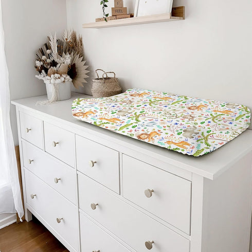 Safari Jungle Animals Trees Changing Pad Cover, Soft Breathable Sheets for Boy Girl with Lion, Elephant, 32''x16''