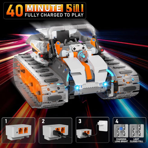 QHECTTY 5in1 6-14, 552 Sets STEM Building Toys for Kids Remote & APP Controlled Mech Robots/Heavy Tanks/Tracked Racer