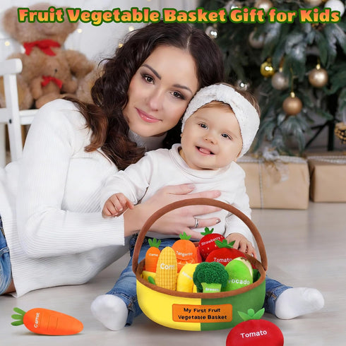 GERBIT Set 8 My First Fruit Vegetable Basket Plush, Baby Felt Play Food with Pcs Fruit Vegetable Plushies for Toddlers