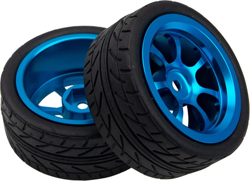 Metal Wheel Rims 12mm Hex Hub & OD 2.56" Rubber Tires, Compatible with Tamiya HPI Kyosho HSP