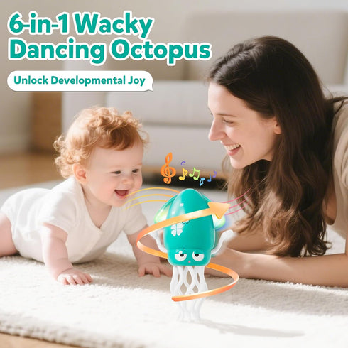 Tummy 3-6-12-18 1-2-3, Hirger Dancing Squid Baby Toys, Crawling Octopus Infant Toy for Time, Sensory Toy for Months