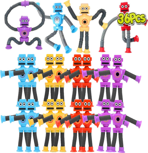 WUCLUD 36PCS Telescopic Suction Cup Robot Toy,pop Tubes,Toys for Kids,Toddler Travel Toys,Toddler Sensory
