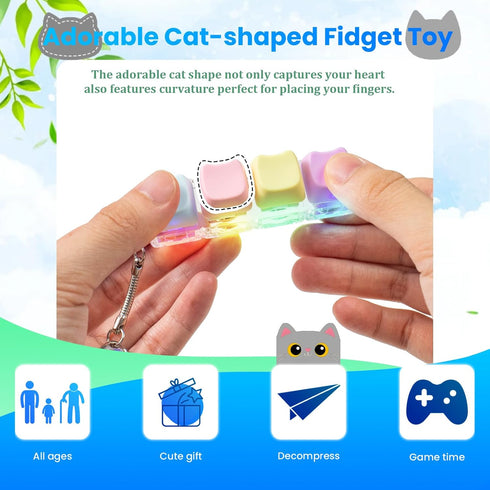 Hunfuthr 2 4-in-1 Pcs Keyboard Fidget Toy for Adult, Cute Cat Clicker Keyboard Fidget Keychain with LED Lights