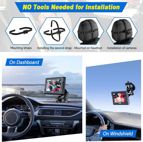 FEISIKE 4.3'' 360 149 3 Baby Car Camera, Back Seat Baby Car Camera Mirror for Crystal Infrared Night Vision, Rotation