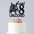 Video Game Level 8 Unlocked Birthday Cake Topper, Black Glitter Boys 8th Birthday Cake Decorations