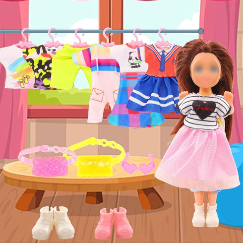30 PCS Mini 6 Inch Doll Clothes and Accessories, 4 Tops, 4 Pants for Boy Dolls, 5 Dresses, 10 Outfits & Accessories