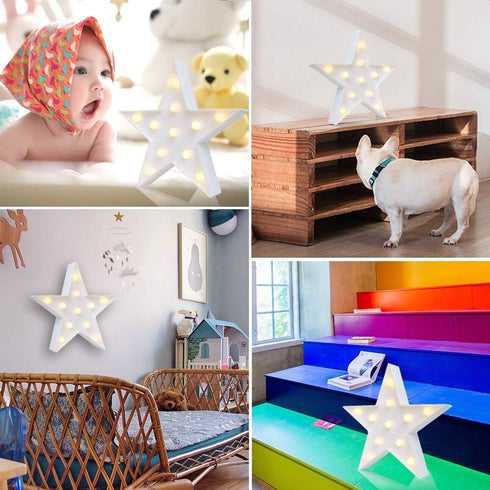 LED Marquee Star Sign Night Light, Battery Operated Star Shaped Desk Lamp for Kids, Nursery Room Decor
