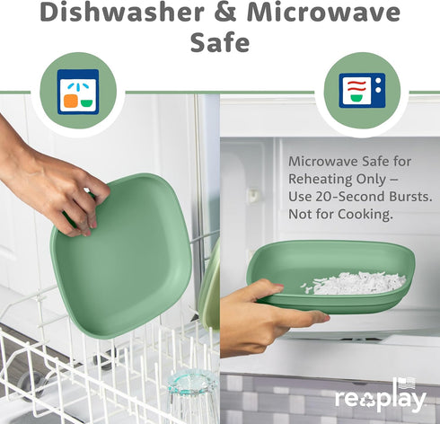 32 Oz. Set 4-9" 9" 1.25" Re-Play Toddler Plates - Deep-Walled Flat Kids Plates - Dishwasher & Microwave Safe - Made