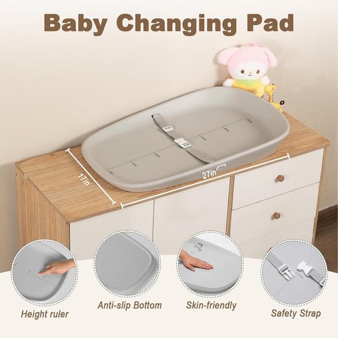 Foam,27x17 InchGrey Babylush Wipeable Changing Pad for Dresser,Easy to Clean and Non-slip Waterproof Changing Pad