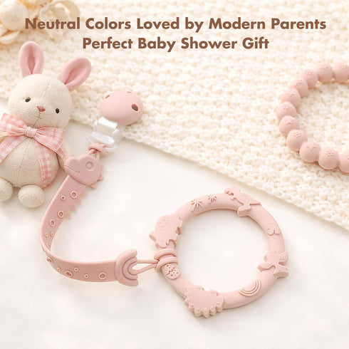 4 Pack, Pacifier Clips for Baby Boys Girls, One-Piece Silicone Pacifier Holder Strap Binky Paci Clips Animal Rainbow