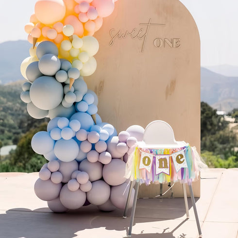 1st Pastel Rainbow High Chair Banner - Sweet One Highchair Banner Birthday, Pastel Rainbow Ribbon Garland, First