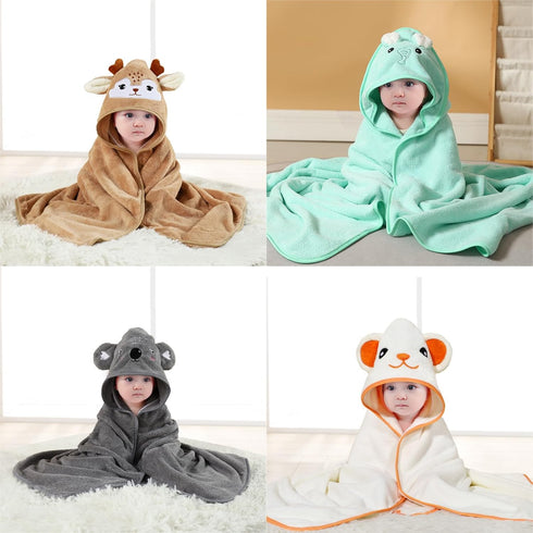 Hushlibaby 4Pack 31.5x31.5 Inch Set Hooded Baby Towels Unisex Hooded Towels Super Soft Absorbent Baby Boys Girls Unique
