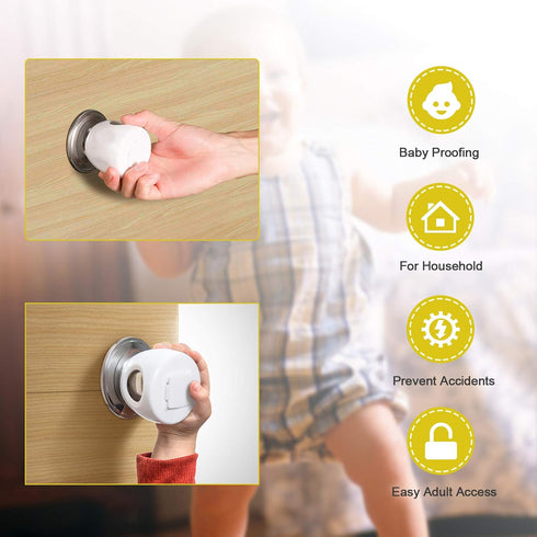 Door Knob Safety Cover for Kids, Child Proof Door Knob Covers, Baby Safety Handle Lockable Design (4 Pack)