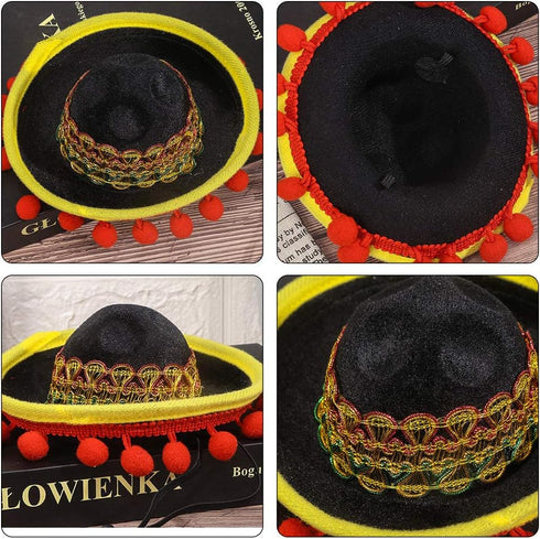 4 Pieces Mini Mexican Sombrero Hats, Straw Sombreros for Fiesta Carnival Mexican Theme Party Decorations
