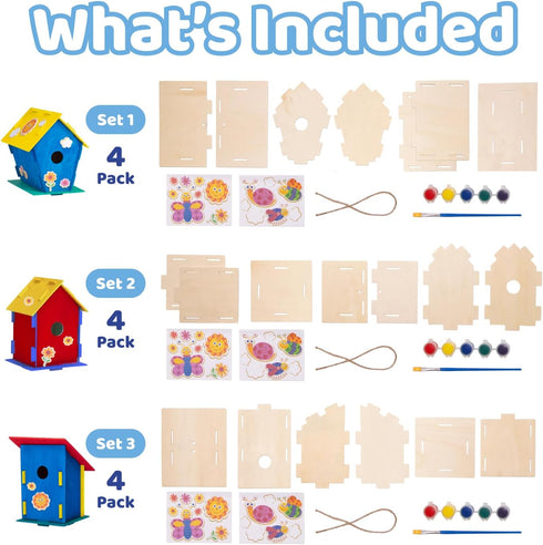 12 Set 3 2 Neliblu DIY Wooden Bird House Kits - Creative Arts and Crafts for Kids and Adults - Unfinished Wood