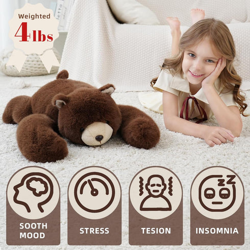 24 Inch 4 Cozy Weighted Bear Stuffed Animal Brown Bear Plush Toy Pound Soft Fur Long Arms Hugging Toy Gift for Kids