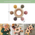 Baby Teething Toys, Silicone Chewable Toys with Organic Wooden Ring for Infants 3+ Months, Soothing Sore Gums (6