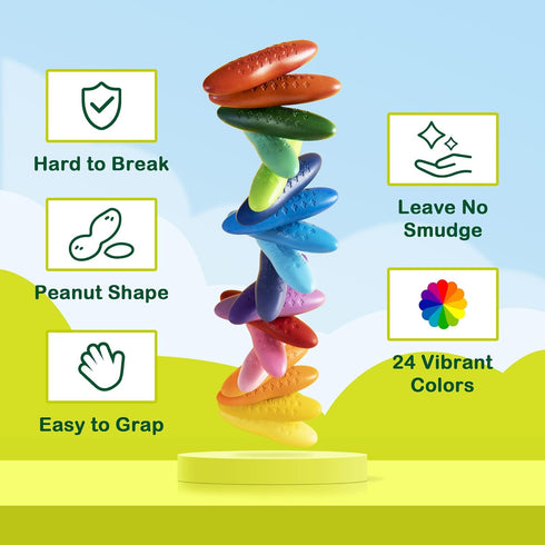 24 Set YPLUS Dinosaur Toys with Peanut Crayons, Montessori Sensory Fine Motor Learning Toys Colors Toddler Crayons Box