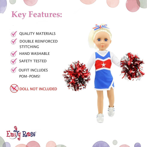 Emily Rose 14 Inch Fashion Doll Clothes 6-PC Cheerleader Gift Set, Includes Gym Shoes and Pom-Poms (Doll NOT Included)