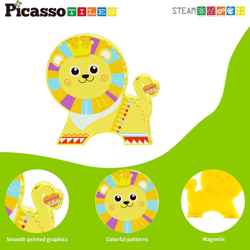 PicassoTiles 8pc Magnet Building Blocks, Safari Animal Magnetized Action Figures, Educational Learning Toyset for Ages