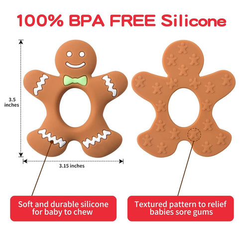Jimibaby 100% 3.5 3.15 0.3 Inch Christmas Teether Teething Toy Gingerbread Man, The First Christmas teether for Baby