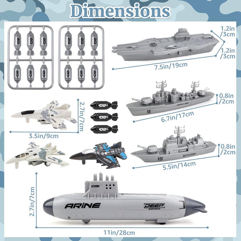 Set deAO Aircraft Carrier Toy Military Submarine Naval Ship Play with Planes Army Toy Battleship for Kids Boys Girls