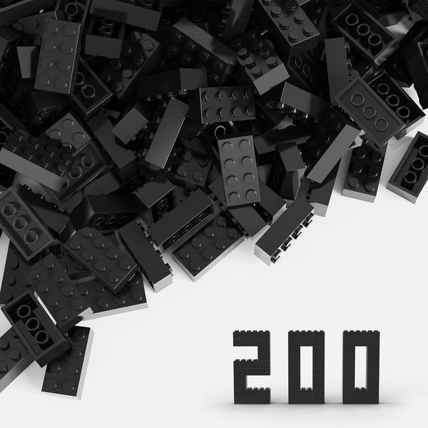 Classic Bulk Brick Block 2x4, 200 Piece Building Brick Black, Creative Play Set Compatible with Lego Parts and Pieces