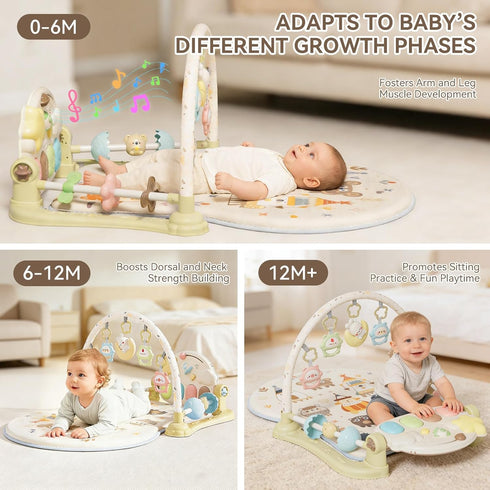 YOULEBITOYS 5 Tummy 0-12 Baby Play Gym Mat - Funny Play Piano Activity Playmat with Infant Learning Detachable Toys