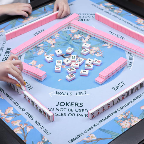 32.6"x32.6" DEVPNR Mahjong Mat for Table with Rules, Noise-Reducing Mahjong Table Cover, Non-Slip Table Cloth