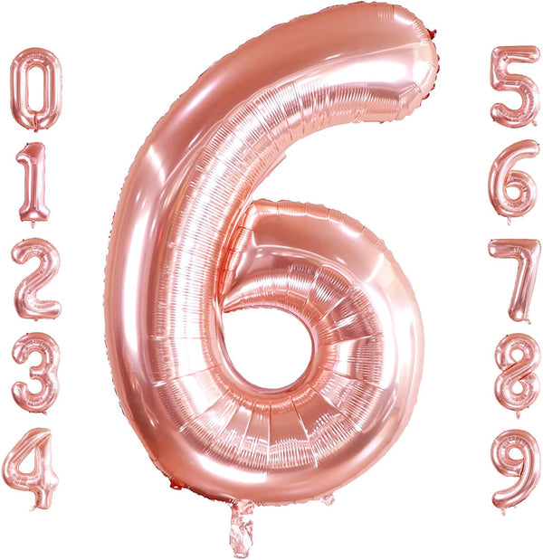 40 Inch Large Rose Gold Number 6 Balloon, Jumbo Mylar Foil Helium Balloons for Birthday Party Decorations