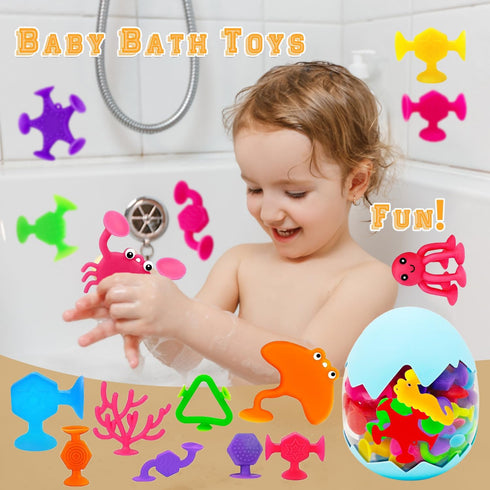 Qurylio 33 3 4 5 6 Suction Bath Toys for Kids, Pcs Silicone Bathtub Suction Cup Toys, Travel Sensory Window Building