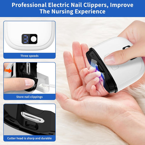 Seniors,3 Trimmer Electric Nail Clippers for Speed Gears Adjustable with LED Light,Electric Toenail Clippers