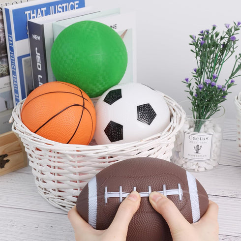 LovesTown 4PCS Sports Balls with Pump, Football, Soccer Ball, Basketball, Playground Ball for Toddlers Indoor & Outdoor