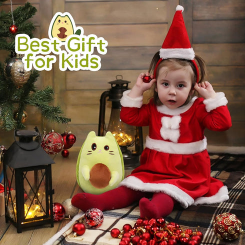 Cat Stuffed Animal Avocado Pillow Plush, Cute Kawaii Green Avocado Cat Plush Toy for Kids