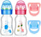 Jexine 4 Pieces Reborn Baby Doll Accessories, 2 Magnetic Pacifiers and 2 Baby Bottles in Random Patterns (Pink and Blue)