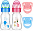 Jexine 4 Pieces Reborn Baby Doll Accessories, 2 Magnetic Pacifiers and 2 Baby Bottles in Random Patterns (Pink and Blue)