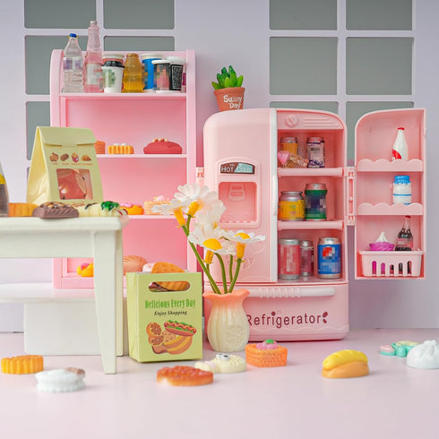 180 Pcs Dollhouse Miniature Kitchen Accessories Shopping Cart Basket Mini Food Drinks Dollhouse Store Grocery