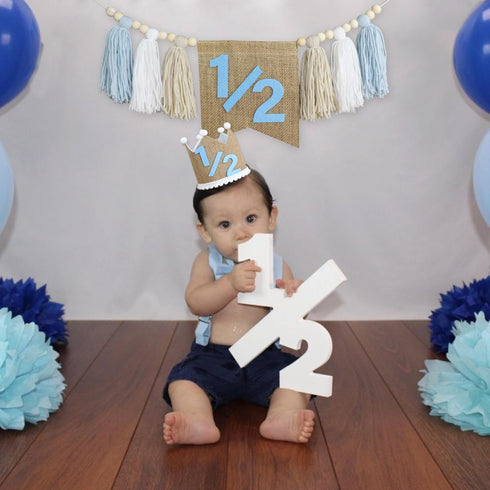 1/2 Banner,1/2 Hat,6 Birthday High Chair Banner, Half Way To One Crown Months Photo Backdrop,Wall Hangings Decorative