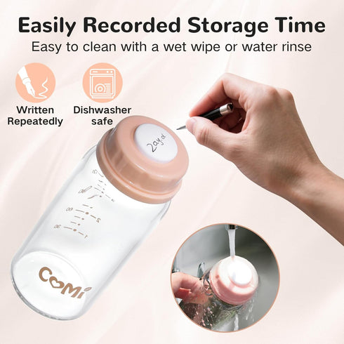 Free,2PCS (5oz,2 COMI Natural Glass Baby Bottle,Standard Neck Breastmilk Storage Bottle for Fridge,Breast Milk
