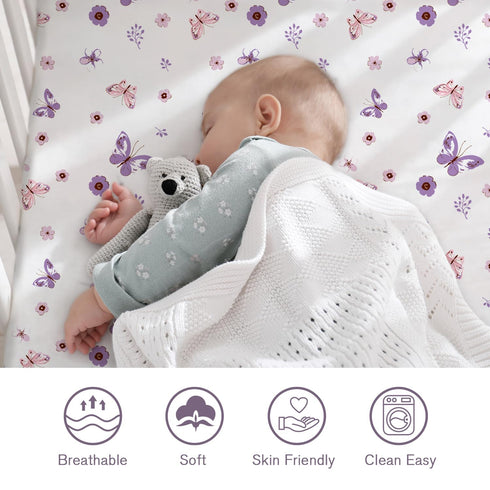 2pk Little Grape Land Crib Sheets for Boys and Girls, Baby Crib Fitted Sheet for Standard Size Crib and Toddler