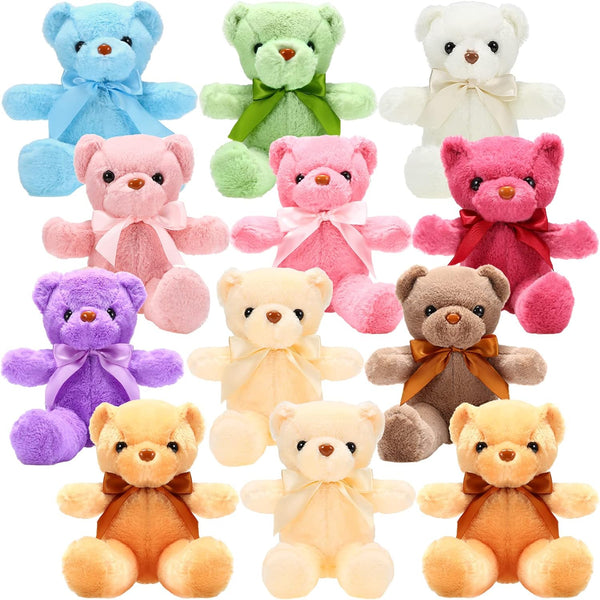 HyDren 12 Pieces Soft Plush Operation Christmas Bears Stuffed Animals with Ribbon Bow for Baby Shower, Party Favor