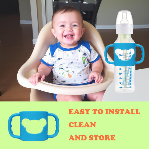 4 Pack 100% Silicone Baby Bottle Handles for Dr Brown Narrow & Wide Baby Bottles Hoder Easy Grip Self Feeding Universal