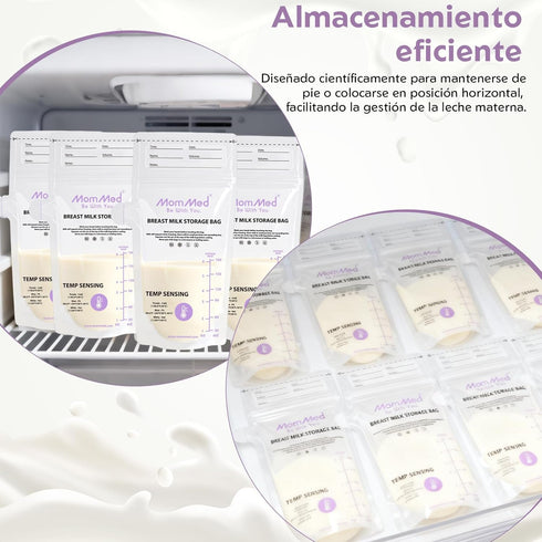 MomMed 6oz (50 Count) Breast Milk Storage Bags with Color-Changing Temperature Indicator - Self-Standing No-Leak
