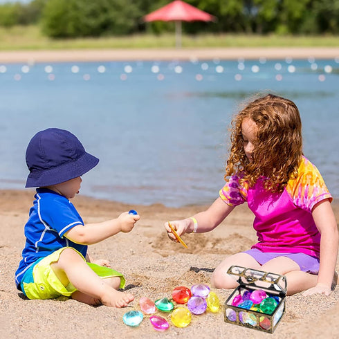 Diving Gem Pool Toys Sand Toys, 14 Color Diamond Treasure Chest Summer Swimming Gems Pirate Diving Toy Set