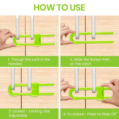 Jetec 10 Pieces Cabinet Locks for Babies, U-Shaped Childproof Latch for Knob Handle on Kitchen Door (Green)