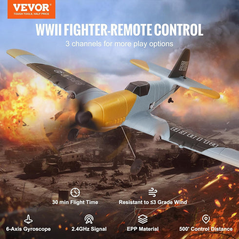 2.4GHZ 3 6-Axis Stabilizer&2 BF-109 VEVOR RC Plane, Channel RC Airplane with Gyro Batteries, Ready to Fly Fighter