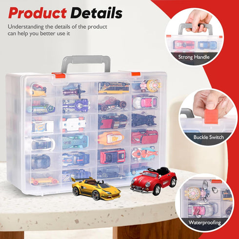 Toy Organizer with 72 Compartments, Storage Box Compatible with Hot Wheels, Matchbox Cars, Mini Toys, Dolls, Display