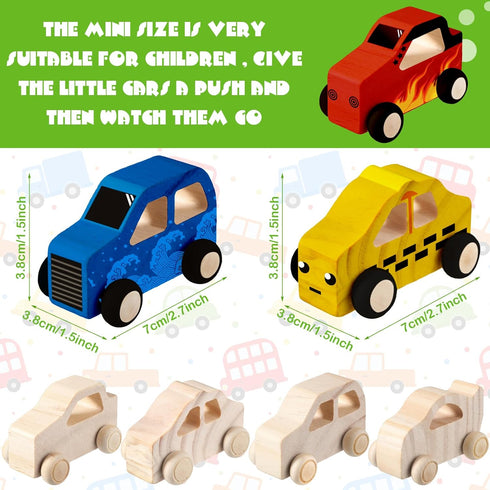24 Chivao Pcs Wood DIY Car Toys, Unfinished Wooden Cars, Paintable Wood Toys, Wooden Crafts for Students Home